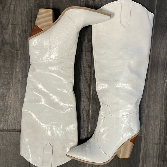 Shoes White Faux Croc Knee High Boots Size 41 Poshmark